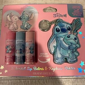 Disney Stitch 3 Lib Balms and Silicone Lip Balm Keychain Holder